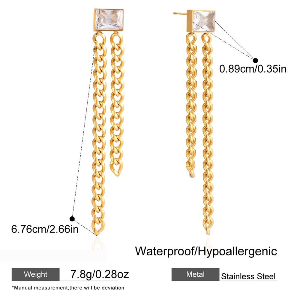 Luxurious Zircon Tassel Stainless Steel Waterproof&Anti-Tarnish Gold Color Women's Dangle Earrings Picture2