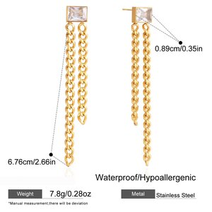 Luxurious Zircon Tassel Stainless Steel Waterproof&Anti-Tarnish Gold Color Women's Dangle Earrings h5 Picture2
