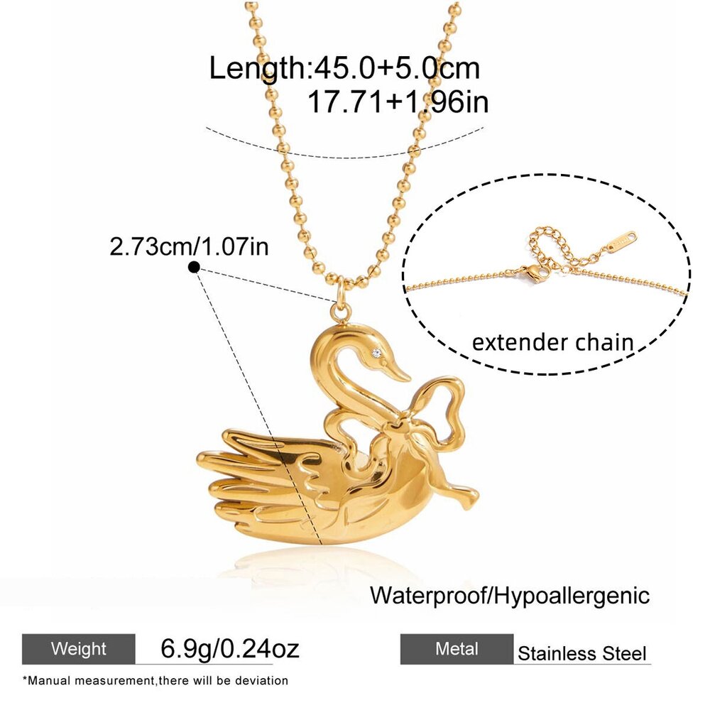 Refined Detailing Swan Stainless Steel Waterproof&Anti-Tarnish Gold Color Women's Pendant Necklaces Picture2