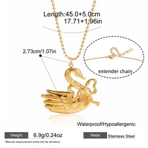 Refined Detailing Swan Stainless Steel Waterproof&Anti-Tarnish Gold Color Women's Pendant Necklaces h5 Picture2