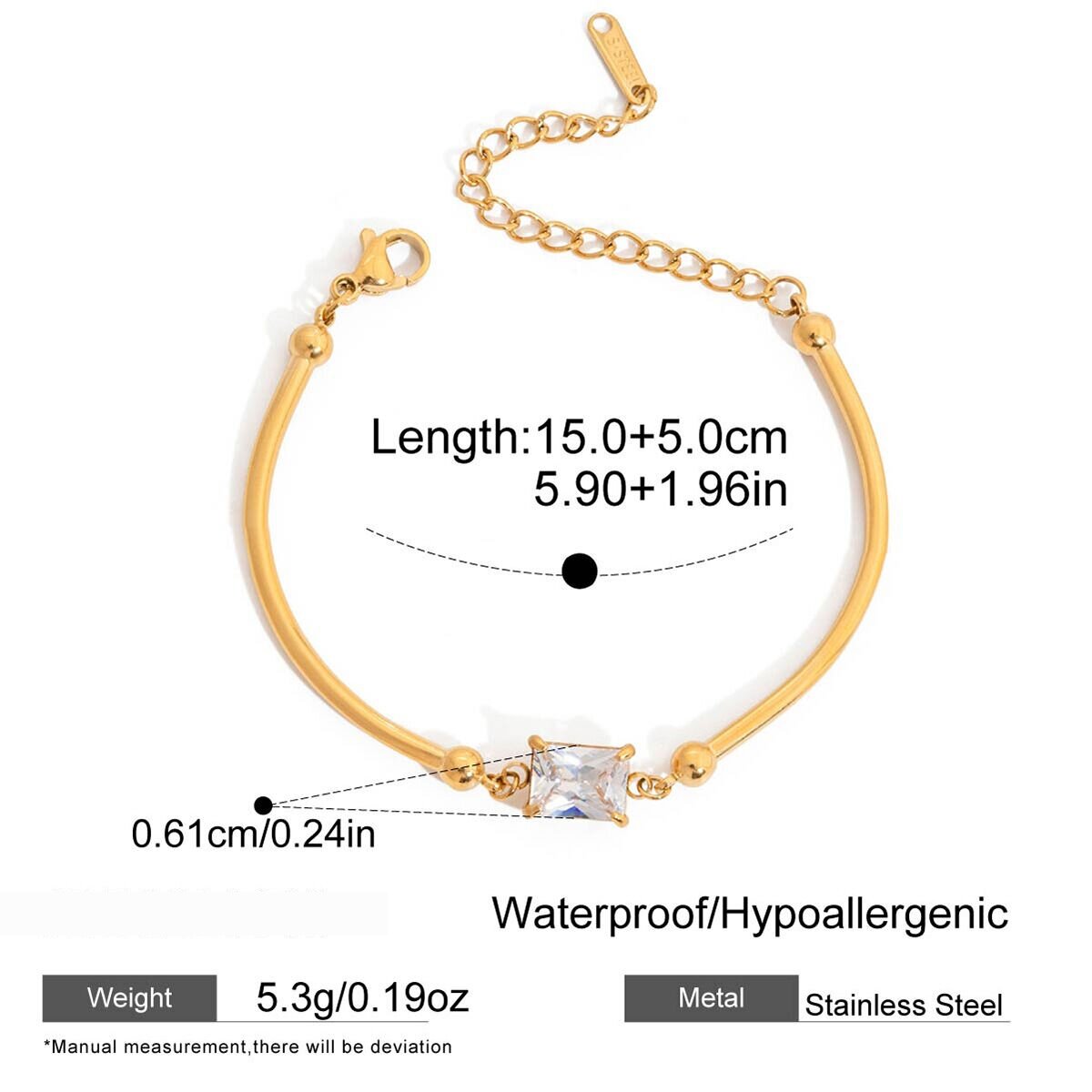 Streamlined Zircon Stainless Steel Waterproof&Anti-Tarnish Gold Color Women's Charm Bracelets h5 Picture2