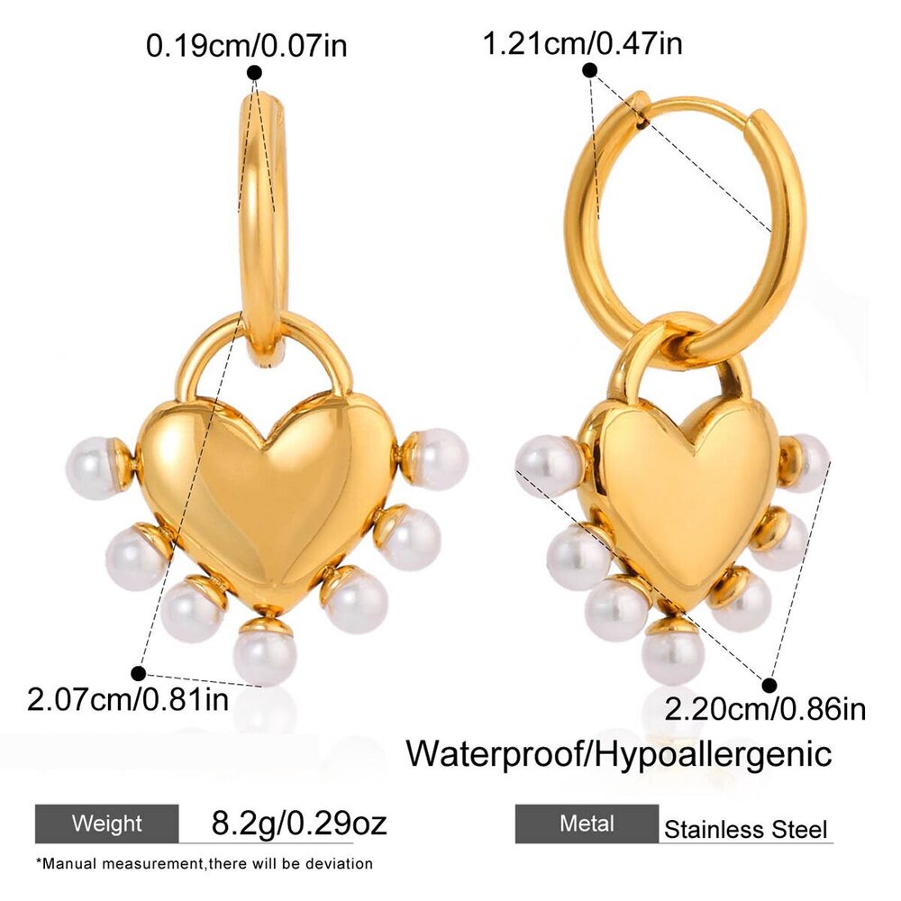 Gorgeous Heart Beads Stainless Steel Waterproof&Anti-Tarnish Gold Color Women's Drop Earrings Picture2