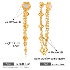 Ornate Clover Stainless Steel Waterproof&Anti-Tarnish Gold Color Women's Dangle Earrings h5 Picture2