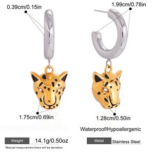 Bold Leopard Head Stainless Steel Waterproof&Anti-Tarnish Gold Color Women's Drop Earrings h5 Picture2