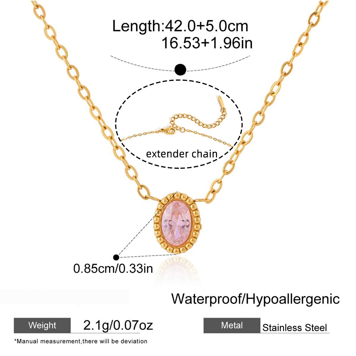 Shimmering Oval Stainless Steel Waterproof&Anti-Tarnish Gold Color Zircon Women's Pendant Necklaces h5 Picture2
