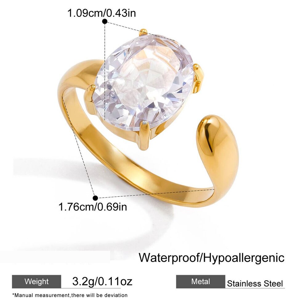 Asymmetrischer, Wasserdichter Und Anlaufgeschützter Damenring Aus Goldfarbenem Edelstahl Mit Zirkonia h5Bild2