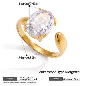 Asymmetrischer, Wasserdichter Und Anlaufgeschützter Damenring Aus Goldfarbenem Edelstahl Mit Zirkonia h5 Bild2