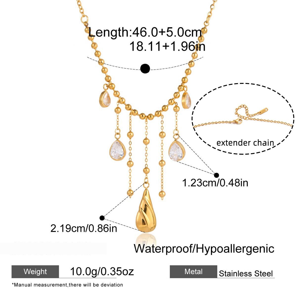 Glamorous Droplet Tassel Stainless Steel Waterproof Gold Color Zircon Women's Pendant Necklaces h5 Picture2