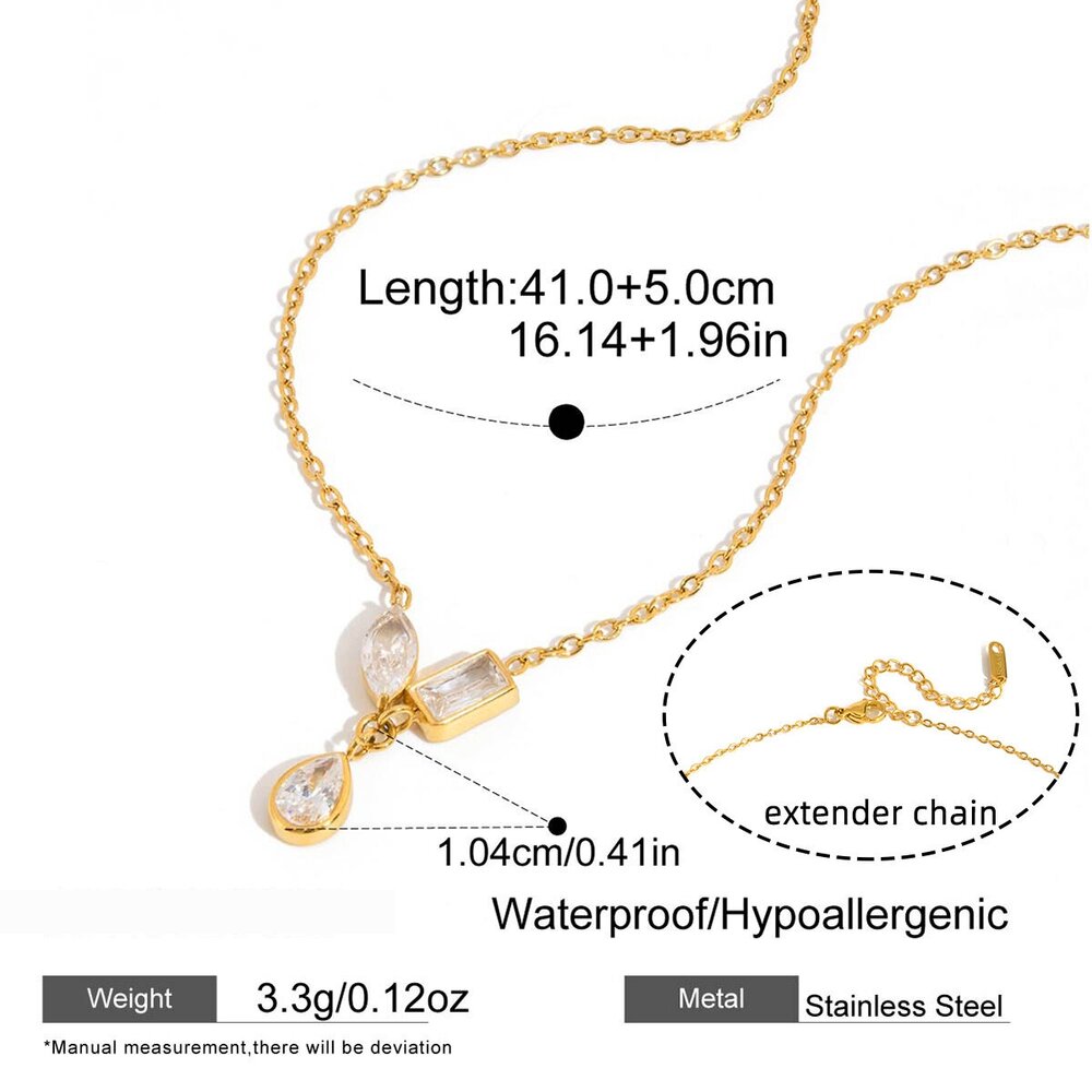 Crafted Droplet Stainless Steel Waterproof Gold Color Zircon Women's Pendant Necklaces Picture2