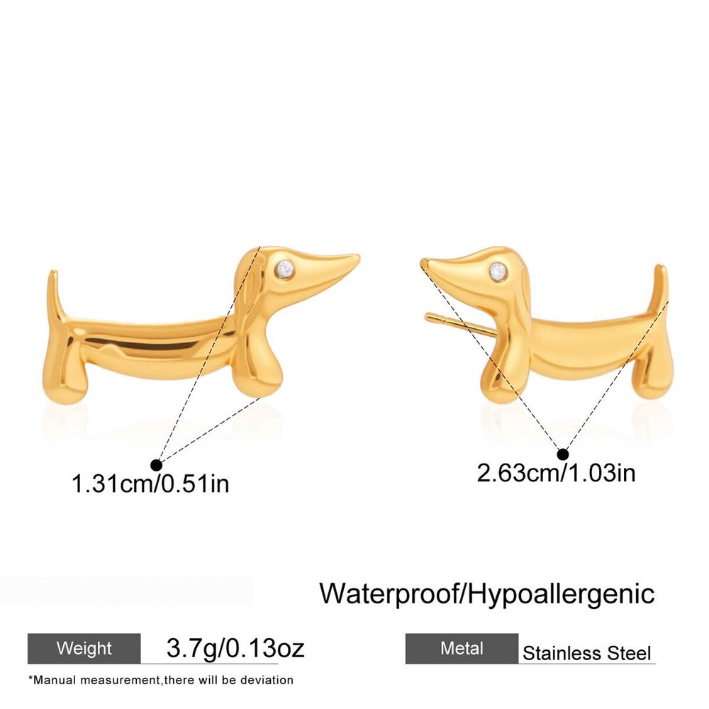 Verspielte Dackel-Ohrstecker Aus Wasserfestem Edelstahl In Goldfarbe Für Damen Bild2