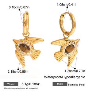Zartes Schmuckset Für Damen Aus Edelstahl Mit Vogelmotiv, Wasserfest, Goldfarben, Aus Naturstein. h5 Bild2