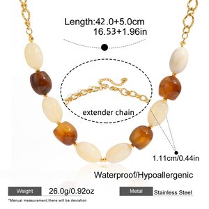 Retro Irregular Shape Resin Stainless Steel Waterproof Gold Color Women's Beaded Necklaces h5 Picture2