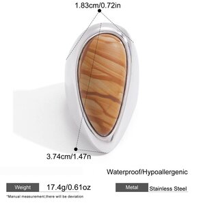 Casual Textured Natural Stone Droplet Stainless Steel Waterproof Silver Color Statement Rings h5 Picture2