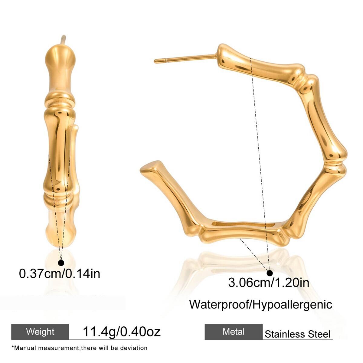 Classic Bamboo Joint Circle Stainless Steel Waterproof Gold Color Women's Hoop Earrings h5 Picture2
