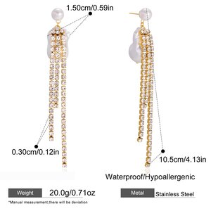 Sparkling Tassel Stainless Steel Waterproof Gold Color Women's Party Earrings h5 Picture2