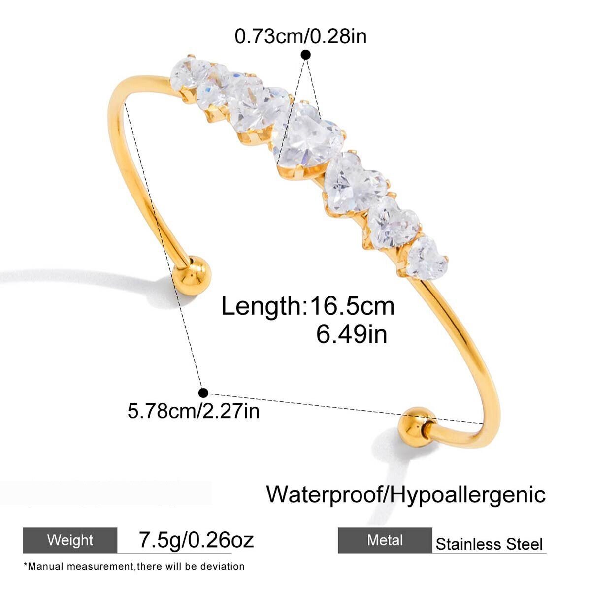 Handgefertigte, Runde Zirkonia-Armbänder Aus Edelstahl, Wasserdicht, Goldfarben, Für Damen h5 