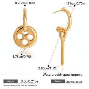 Designable Button&Needle Stainless Steel Waterproof Gold Color Women's Drop Earrings h5 Picture2