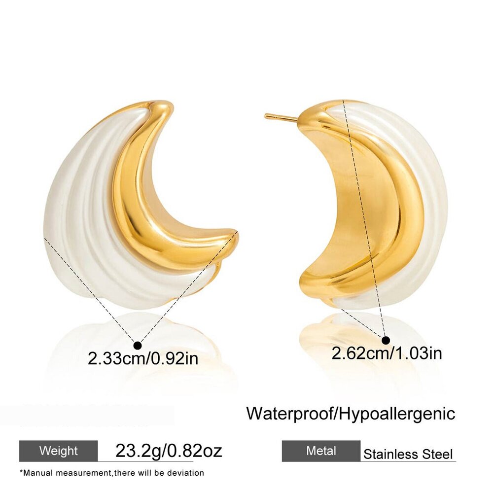 Elegant Curve Shape Stainless Steel Waterproof Gold Color Acrylic Women's Stud Earrings Picture2