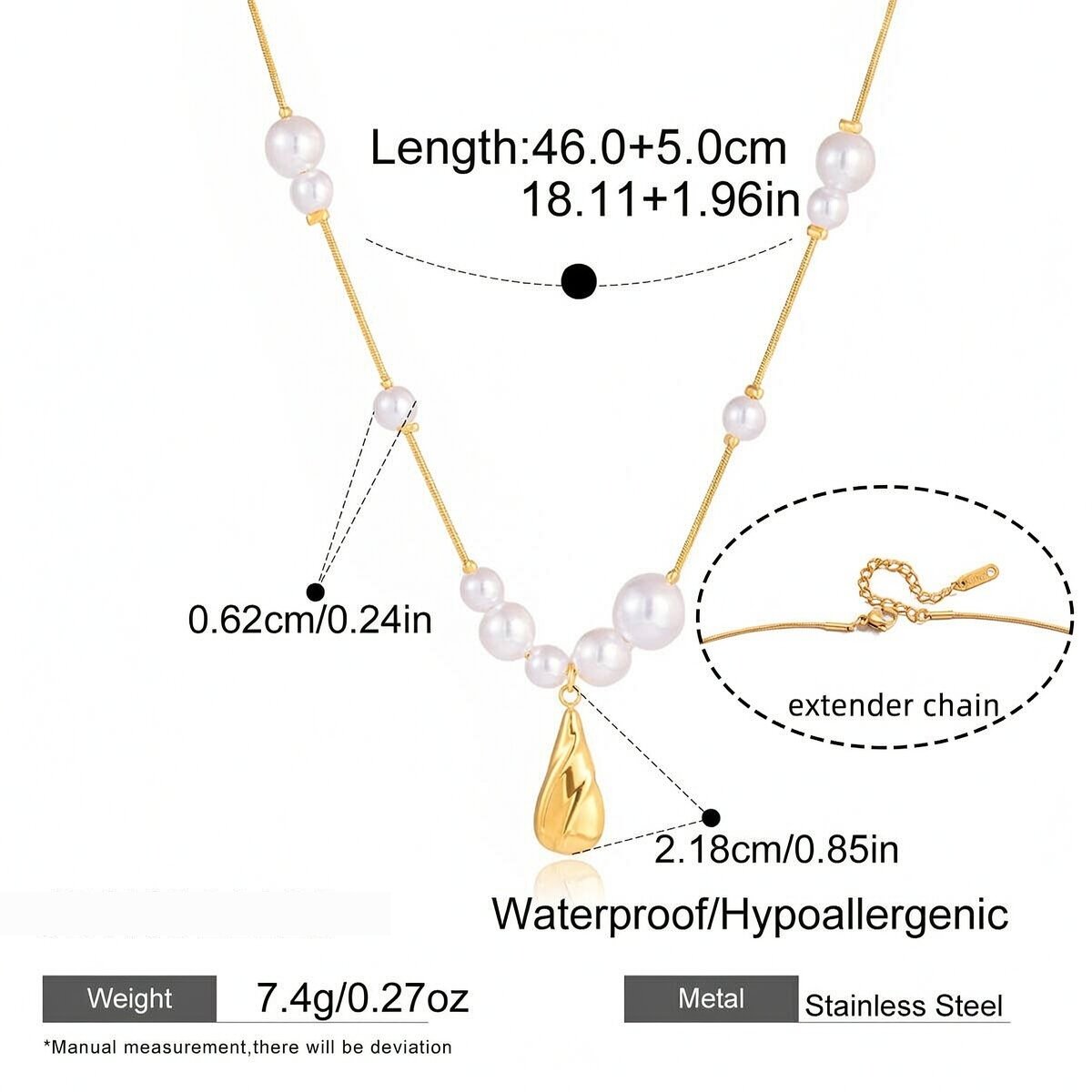Gorgeous Droplet Stainless Steel Waterproof Gold Color Women's Pendant Necklaces h5 Picture2