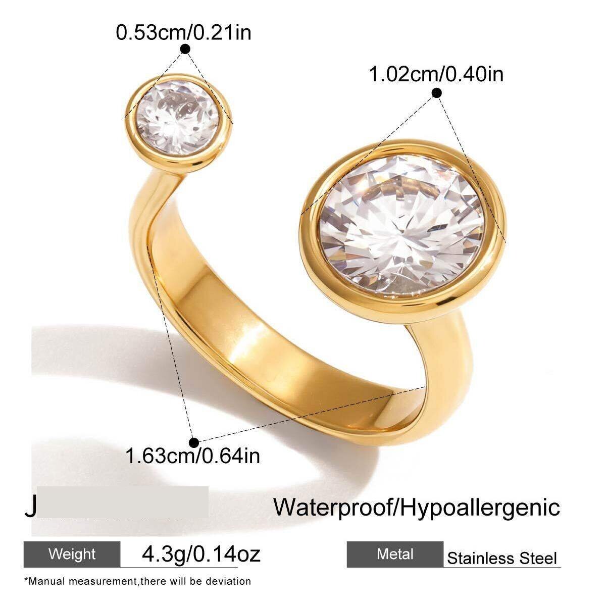 1 Stuk Luxe Ronde Zirkonia Ring Van Roestvrij Staal, Waterdicht, Goudkleurig, Voor Dames. Afbeelding2