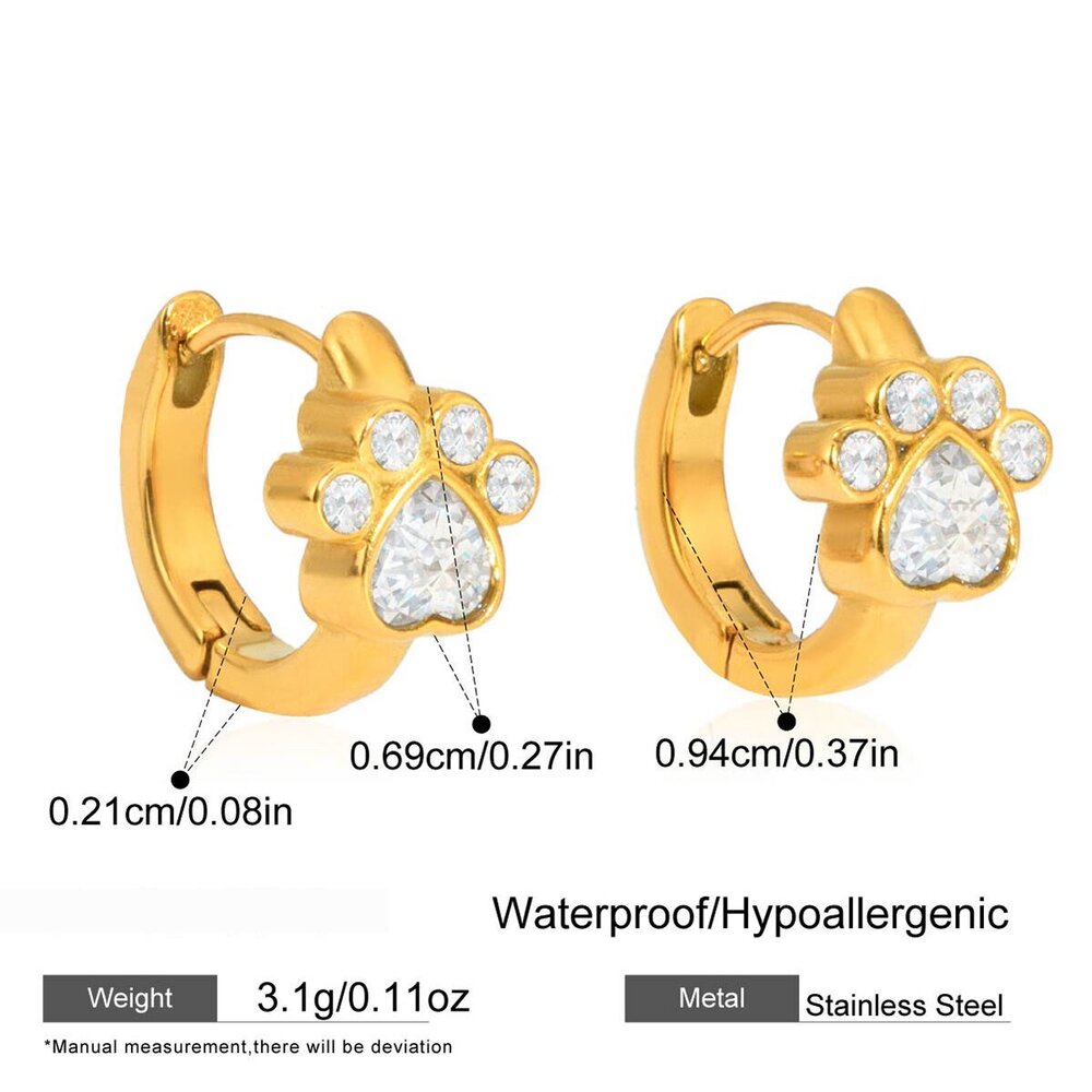 1 Pair Whimsical Claw Zircon Stainless Steel Waterproof Gold Color Women's Hoop Earrings Picture2