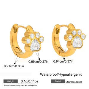 1 Pair Whimsical Claw Zircon Stainless Steel Waterproof Gold Color Women's Hoop Earrings h5 Picture2