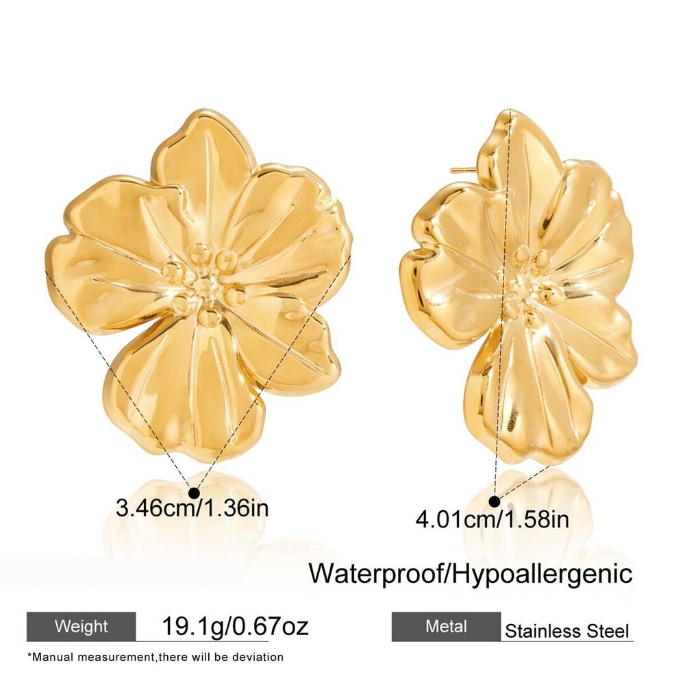 1 Pair Sleek Flower Stainless Steel Waterproof Gold Color Women's Stud Earrings Picture2
