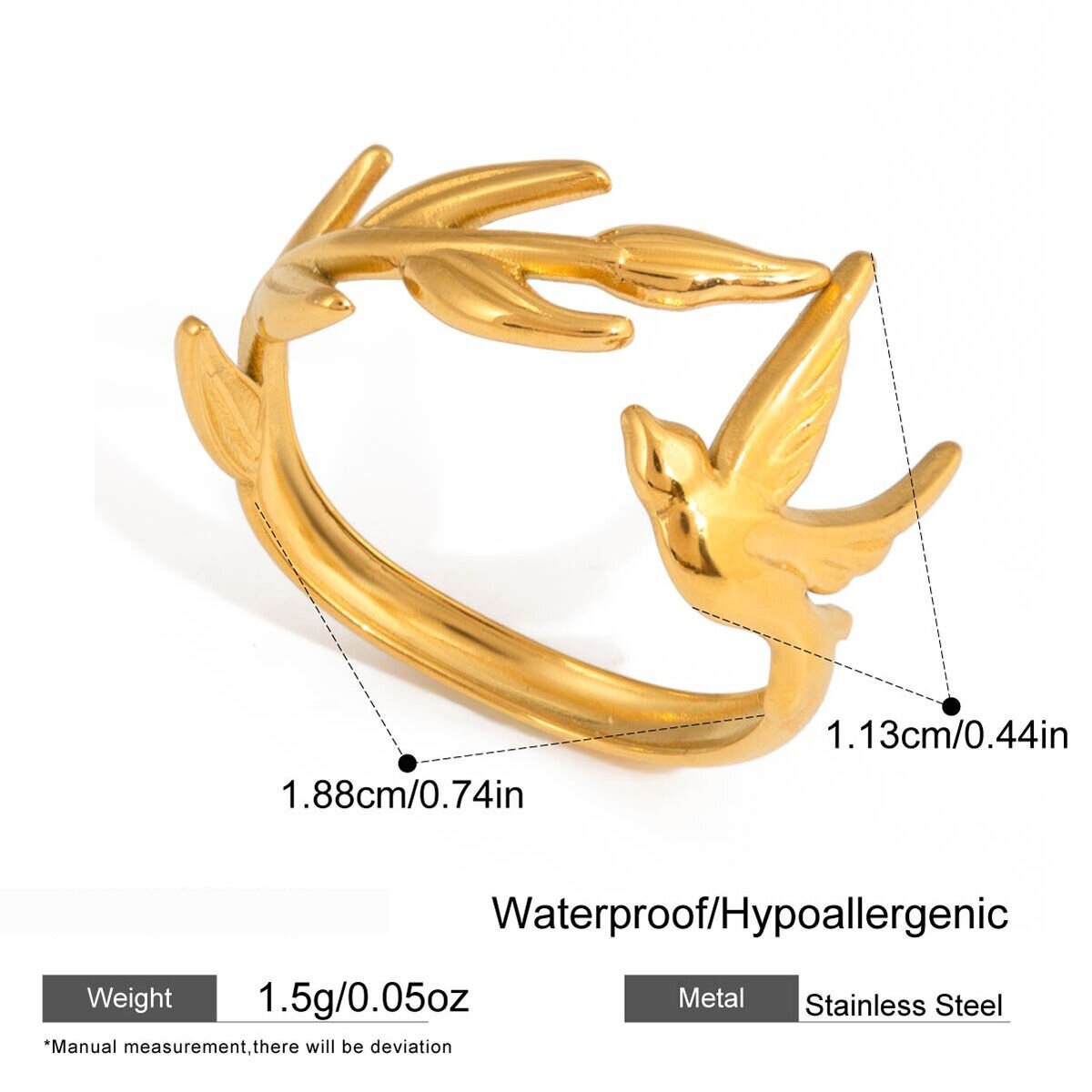 1 Stück Handgefertigter Statement-Ring Aus Edelstahl In Vogelform, Wasserdicht, Goldfarben h5 Bild2