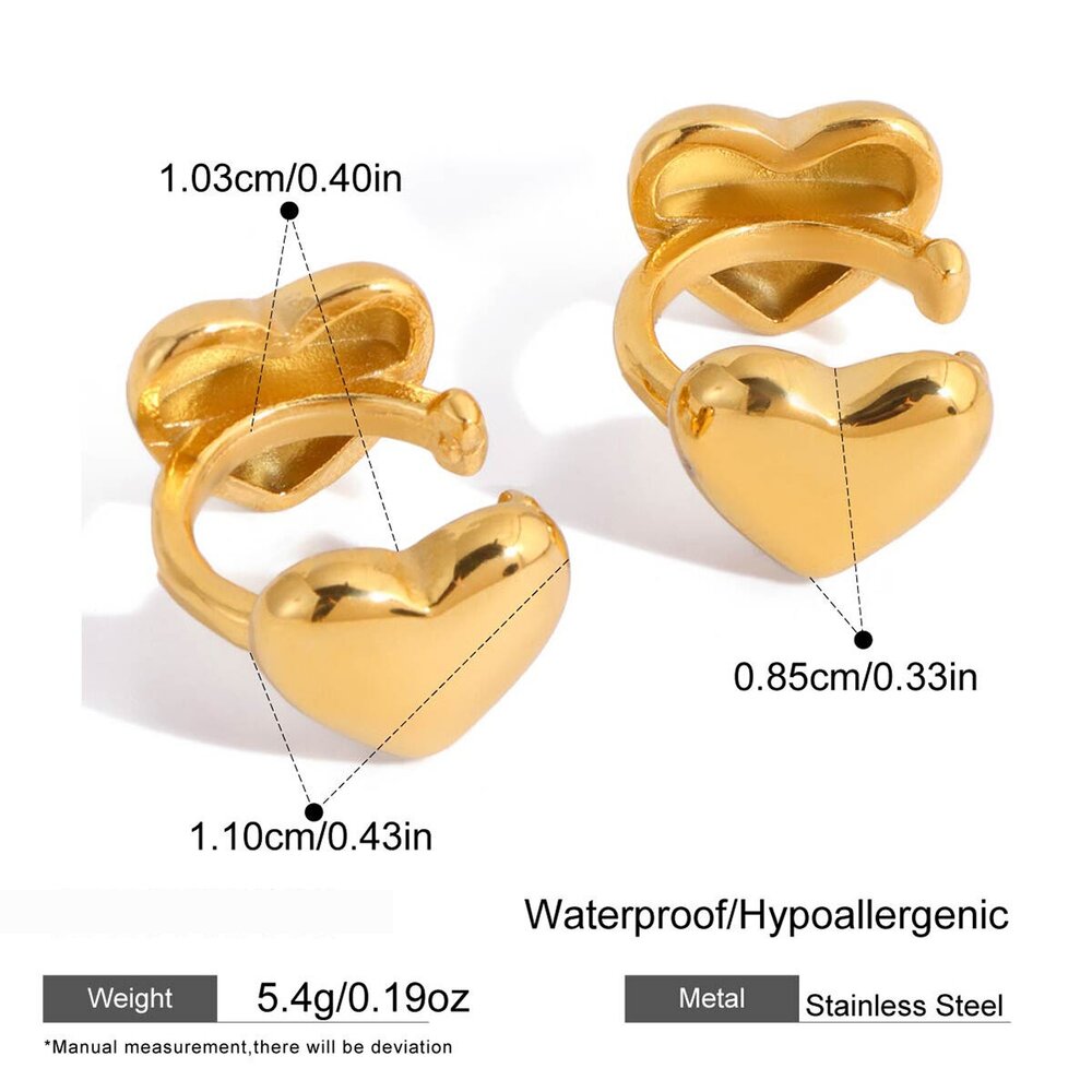 1 Pair Romantic Heart Stainless Steel Waterproof Gold Color Women's Ear Cuffs Picture2