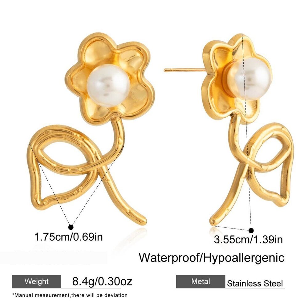1 Pair Chic Flower Stainless Steel Waterproof Gold Color Women's Stud Earrings Picture2