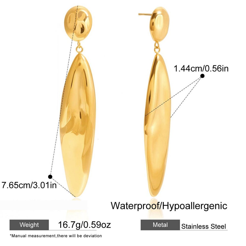 1 Pair Statement Solid Color Oval Stainless Steel Waterproof Gold Color Women's Dangle Earrings Picture2