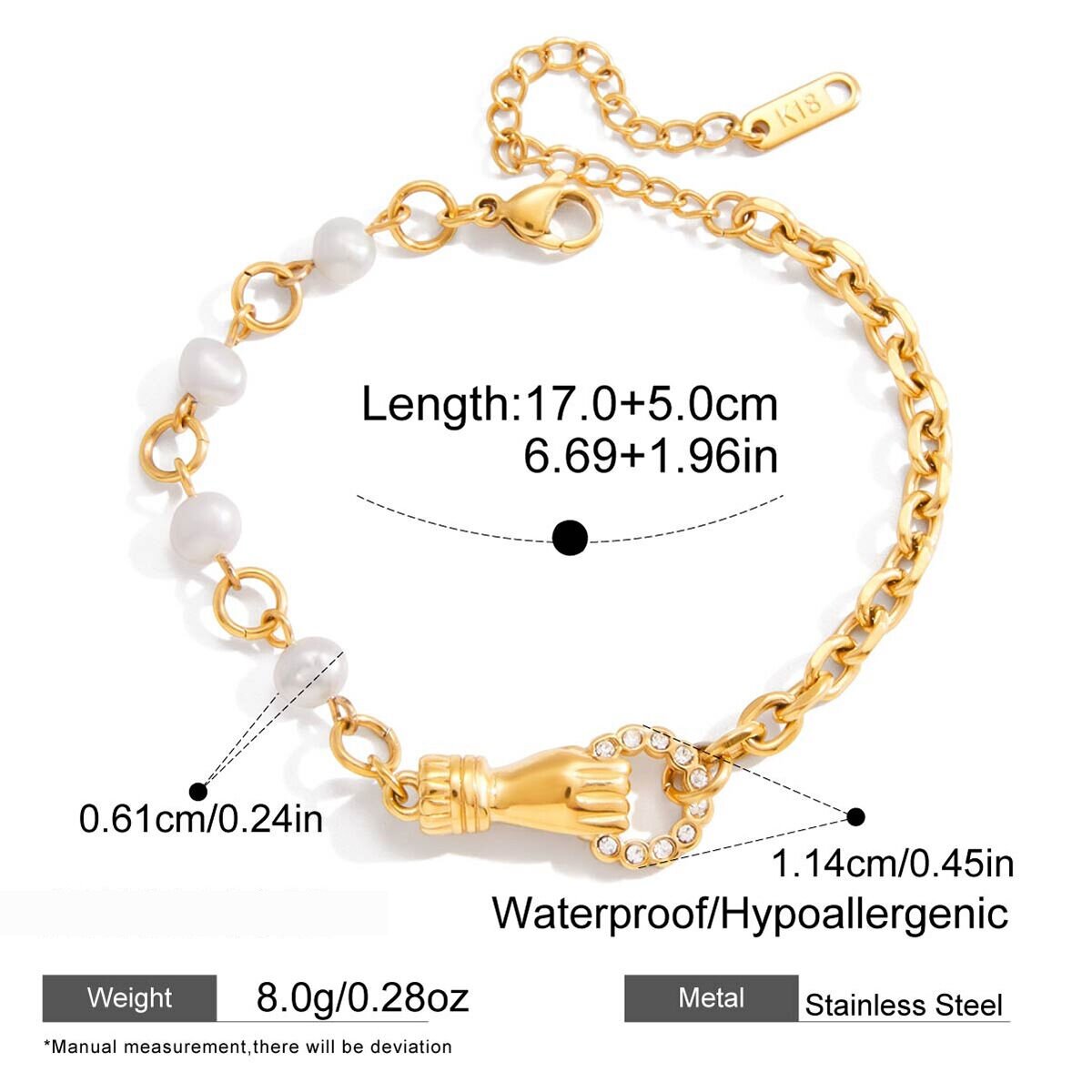 1 Piece Luxurious Series Elegant Hand Stainless Steel Waterproof Gold Color Women's Chain Bracelets Picture2