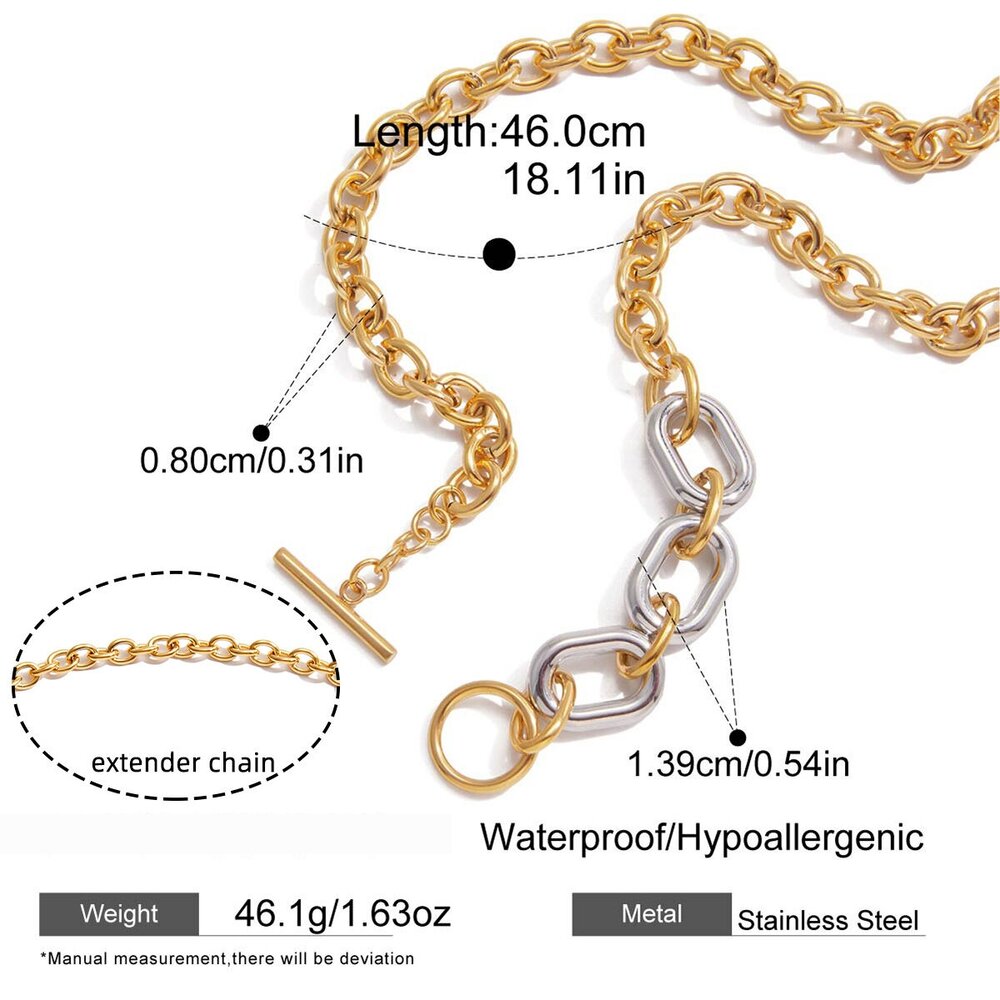 1 Piece Squircle Mixed Gold Color And Silver Colors Stainless Steel Waterproof Women's Chain Necklaces h5Picture2