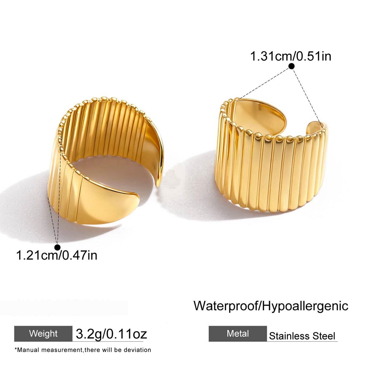 1 Pair Simple Lines Stainless Steel Waterproof Gold Color Women's Ear Cuffs Picture2
