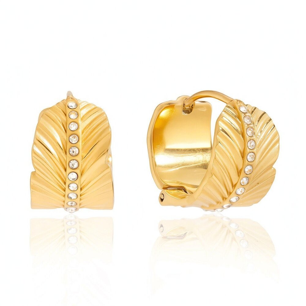 1 Pair Daily Feather Stainless Steel Waterproof Gold Color Women's Hoop Earrings