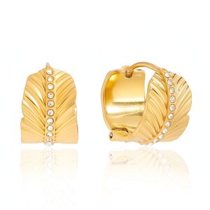 1 Pair Daily Feather Stainless Steel Waterproof Gold Color Women's Hoop Earrings h5