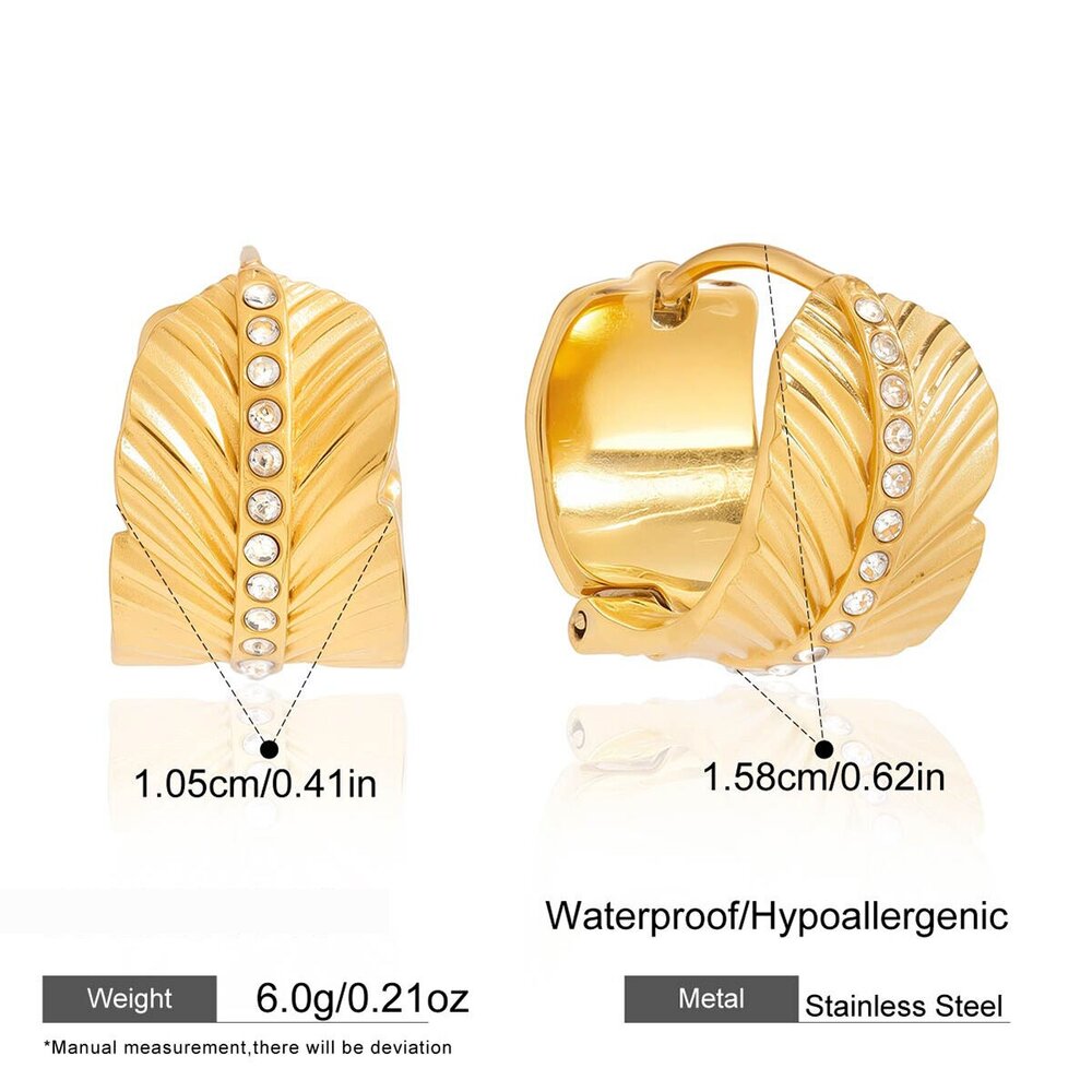 1 Pair Daily Feather Stainless Steel Waterproof Gold Color Women's Hoop Earrings Picture2