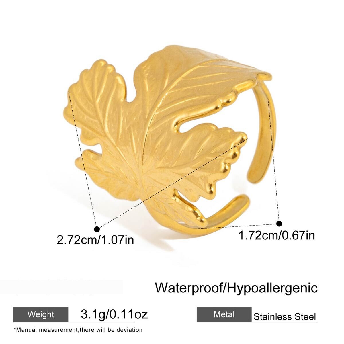 1 Stück Klassische Serie Ahornblatt Edelstahl Wasserdicht Goldfarben Statement-Ringe h5 Bild2