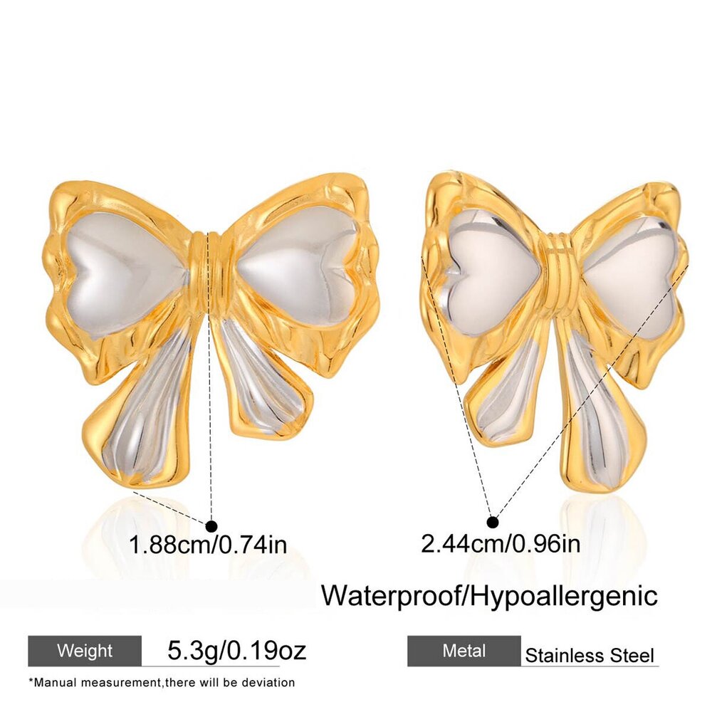 1 Pair Romantic Bow Knot Mixed Gold&Silver Colors Stainless Steel Waterproof Women's Stud Earrings Picture2