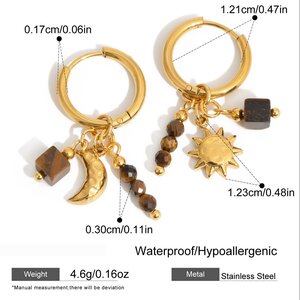 1 Pair Classic Star&Moon Stainless Steel Waterproof Gold Color Natural Stone Women's Drop Earrings h5 Picture2