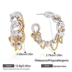 1 Pair Daily Chain Mixed Gold Color And Silver Colors Stainless Steel Waterproof Women's Hoop Earrings h5 Picture2