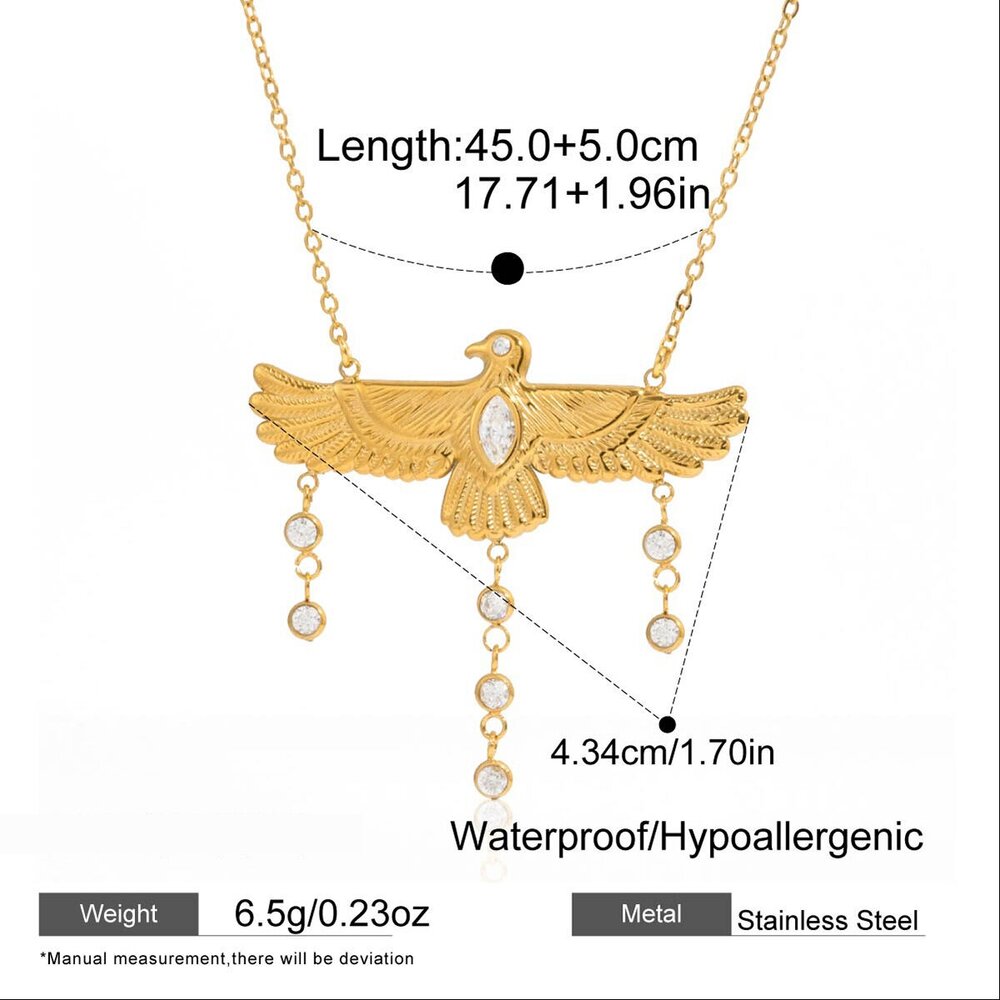 1 Stück Luxuriöse Adlerquasten-Halskette Aus Edelstahl, Wasserdicht, Goldfarben, Mit Anhänger Bild2