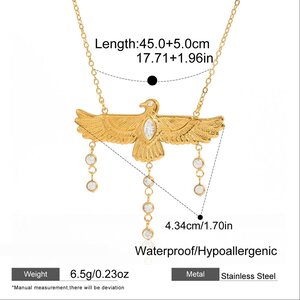 1 Stück Luxuriöse Adlerquasten-Halskette Aus Edelstahl, Wasserdicht, Goldfarben, Mit Anhänger h5 Bild2