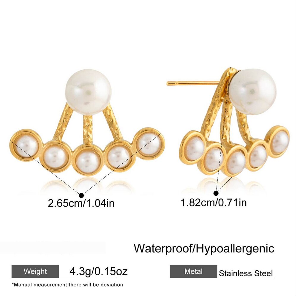 1 Pair Elegant Beads Stainless Steel Waterproof Gold Color Women's Stud Earrings Picture2