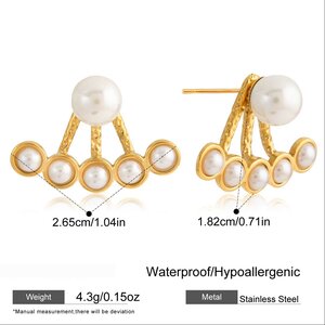 1 Pair Elegant Beads Stainless Steel Waterproof Gold Color Women's Stud Earrings h5 Picture2