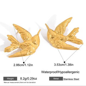 1 Pair Classic Swallow Stainless Steel Waterproof Gold Color Women's Stud Earrings h5 Picture2
