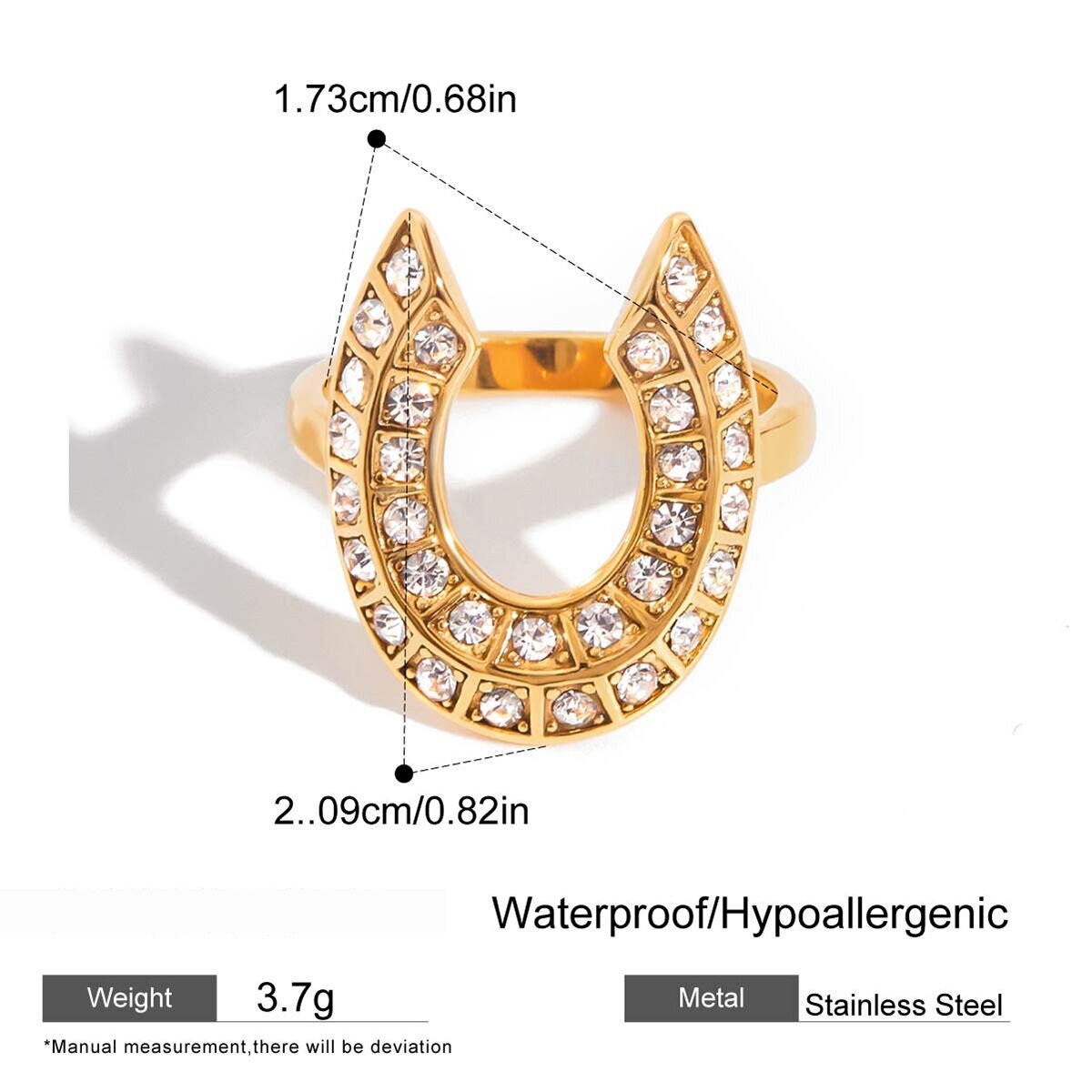 1 Piece Luxurious Horseshoe-Shaped Stainless Steel Waterproof Gold Color Statement Rings h5 