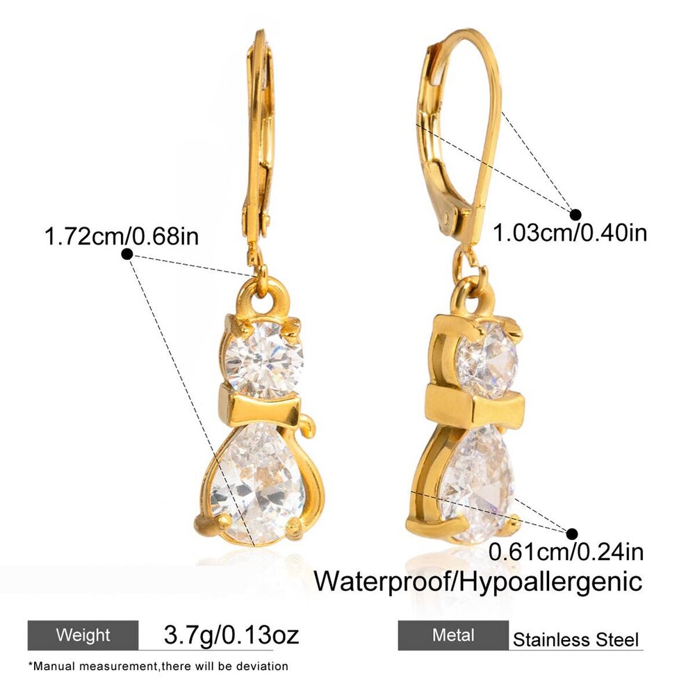 1 Pair Designable Kitty Stainless Steel Waterproof Gold Color Zircon Women's Drop Earrings Picture2
