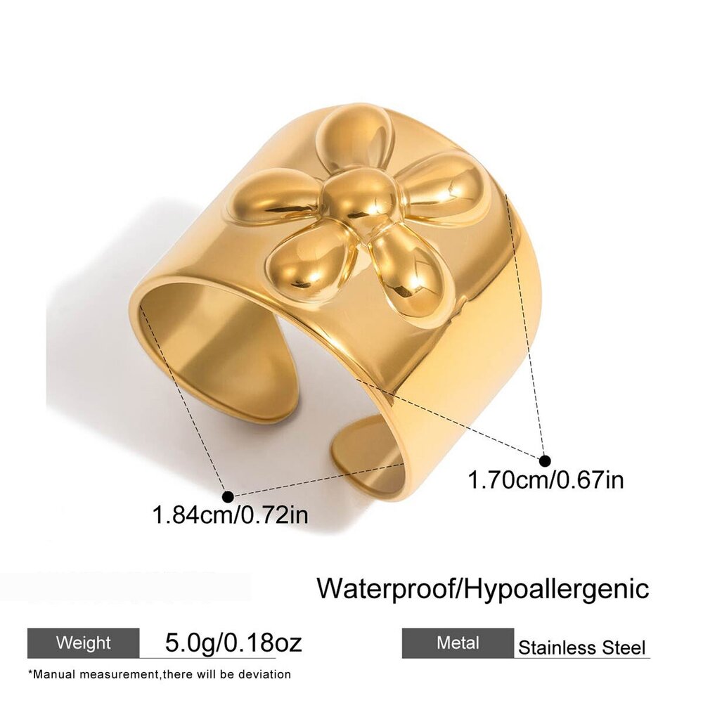 1 Stück Exquisiter Statement-Ring Aus Edelstahl Mit Blumenmuster, Wasserdicht, Goldfarben h5Bild2