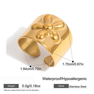 1 Stück Exquisiter Statement-Ring Aus Edelstahl Mit Blumenmuster, Wasserdicht, Goldfarben h5 Bild2